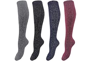 Prisco Calze Brillantini Donna Calzini Lurex Gambaletto Donna Calze Lunghe Invernali Termiche Caldo Cotone 4 Paia