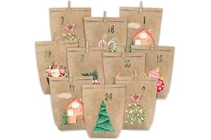 PANSIBY Kalendarz adwentowy do napełniania, 24 kalendarze bożonarodzeniowe, torebki papierowe do samodzielnego napełniania, prezent, torebki z papieru typu kraft, torebki adwentowe, do samodzielnego
