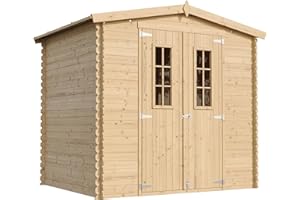 TIMBELA M369C+M369G Casetta da Giardino in Legno per Esterni CON PAVIMENTO TRATTATO - L226xL236xA218 cm/ 4,33 m2 - Piccola Casetta in Legno, Rimessa Attrezzi, Deposito Bici
