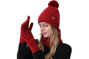 MAZELIKEHOOD Set Sciarpa Guanti Cappello Donna Inverno Caldo Cappello di Bobble con Sciarpa a Maglia e Guanti Tessuto Morbido e Comodo Accessori Moda Invernale Ideale per Regalo di Natale
