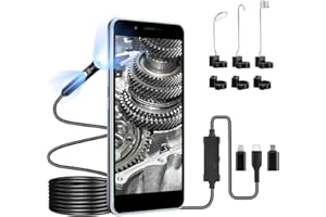 ‎WADEO WADEO Kamera inspekcyjna endoskopowa z dwoma obiektywami, [1920 x 1440P] [sztywny kabel 5 m] [3 haczyki] 8 diod LED, wodoodporna IP67, obracana o 360° elastyczna soczewka boroskopowa do iOS, Android