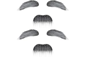 HAIFAFAFAING 2 Sets Fake Schnurrbart und Augenbrauen Set, Selbstklebend Fake Bart Zubehör für Halloween, 100 Tage Schule, Rollenspiel