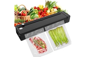 HoYLluDLL Macchina Sottovuoto Alimenti a batteria, Macchina Sottovuoto per la Conservazione di Alimenti secchi e umidi con 10 Sacchetti Sigillanti Sottovuoto e Taglierina Incorporata (Black)