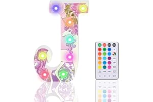 HIYAA Light Up Letters, Glitter LED Letter Lights 18 Color Changing Diamond Alphabet Sign Night Light with Remote Control for Girls Gifts Birthday Bar Wedding Party Christmas Valentine Wall Table Decor - J