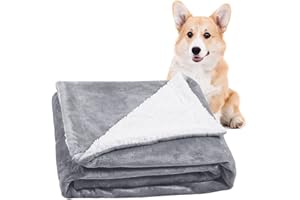 METCHIC Waterproof Dog Blanket for Medium Dogs, Ultra Soft Sherpa Fleece Puppy Blanket, Pet Throw Blanket Furniture Protector (Light Grey, 32"x 40")