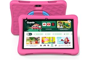 plimpton Tablet Bambini 10 Pollici Android 14 con WiFi 6, 6GB(2+4 GB Esteso) RAM + 32GB ROM, Controllo Parentale, Custodia Antiurto EVA, Kids Space, 6000mAh, PlimPad Kids10 (Rosa)