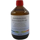 Kolloidales Gold 50 ppm hochrein 500 ml Braunglasflasche mit Herstellungsdatum, Made in Germany, Goldwasser