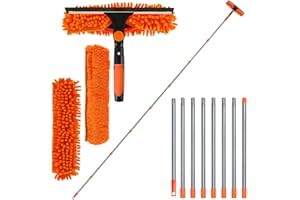 MLOQI Teleskopowa myjka do okien, rakla do okien 3,26 m, zestaw do czyszczenia okien, sprzęt do czyszczenia okien o długim zasięgu, pomarańczowy