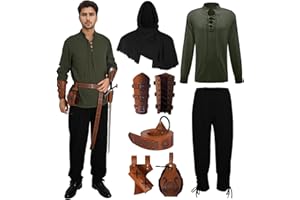 MVFEUIJ Disfraz medieval renacentista para hombre, disfraz de vikingo, camisa con cordones, pantalones con accesorios, disfraz de Halloween para cosplay, mascarada, magos