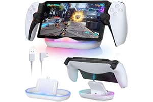 Gorixer RGB Charging Dock Ladeständer für Playstation Portal Remote Player, tragbare Ladestation für PS5 Portal Konsolen Zubehör mit 14 Beleuchtungsmodi und Typ-C-Kabel, Weiß
