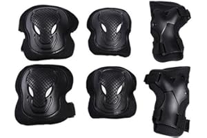 ericotry Adults Teens Unisex Adjustable Knee Elbow Wrist Braces Protective Pads Set for Skateboard Cycling Roller Skating and Other Outdoor Sports Safety Protective Gear Pads Guards Set (Black)