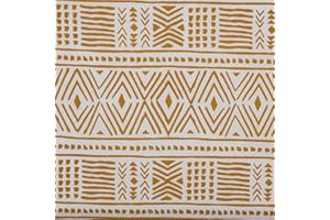 Kt KILOtela - Tela Loneta Estampada, Decoración, Tapizar, Cojines, Manteles, Bolsos, Manualidades, 100 cm Largo x 280 cm Ancho, Geométrico Étnico, Mostaza, Blanco - 1 Metro