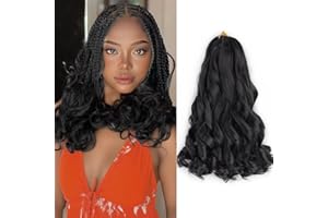 ‎YUFEIHE French Curl Hair 14 Inch Loose Wavy Curly Braiding Hair Black Crochet Hair Extensions(1B#, 14Inch (Pack of 8))
