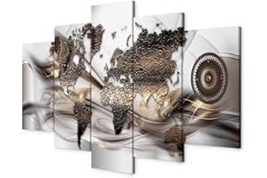 B&D XXL - Wandbilder XXL 225x112 cm Kunstdruck 5 tlg Wandbilder XXL moderne Wanddekoration Leinwandbilder Wohnzimmer Design Wand Deko Bild k-A-0480-b-m