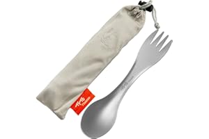 TiTo Titanium Spork 2-in-1 Ultra Lightweight Spoon Fork Tableware for Outdoor Camping, Backpacking, Hiking, Travel, Picnics and Home with Bag (Sandblasting)