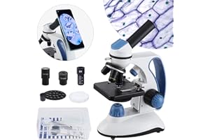 FOUR E'S SCIENTIFIC Microscopio para niños y Adultos, 40-2000 Veces la ampliación de la luz transmitida e incidente iluminación led, con Bolsas portátiles y una Gran cantidad de Accesorios, microscopía Profesional