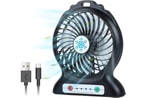 HZD Mini Ventilator, Ventilator Klein, Tischventilator, USB Ventilator Leise, USB Table Fan, Tragbarkeit Starker Ventilator mit 3 Geschwindigkeiten für Büro, Schlafzimmer, Outdoor-Camping (Schwarz)