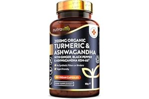 Nutravita Turmeric & Ashwagandha KSM-66 ® - 180 High Strength Capsules with Ginger & Black Pepper - Organic Tumeric & Ashwagandha Supplement - Vegan & Gluten Free - UK Made