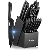 D.Perlla Kitchen Knife Set, 15 Pieces Black Non-Stick Coating Set Kitchen Knives, High Carbon Stainless Steel, Sharp and Anti