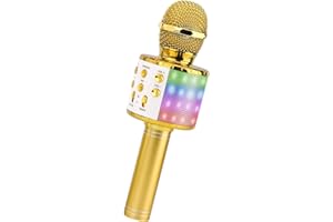 ShinePick Microphone Karaoke sans Fil, Micro Karaoké Bluetooth Portable avec LED Lumière Disco pour Enfants/Adultes Chanter, Compatible avec Android/iOS/PC/Smartphone (Jaune)