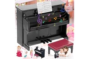 Weploda 3 Stück Miniatur Schwarze Klavier, Mini aturpuppe Klavier mit Stuhl 1:12, Puppenhaus Musikinstrument Ornamente Mini Klavier, Kinder Klavier Modell Miniatur, Puppenhausdekorationszubehör
