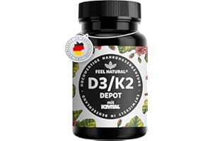 ‎FEEL NATURAL Vitamin D3 + K2 Depot - 180 Tabletten - 99,7+% All-Trans MK7 (K2VITAL®) - Hochdosiert: 5000 I.E. Vitamin D3 & 100 mcg Vitamin K2 pro Tablette - Laborgeprüft, in Deutschland produziert