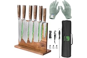 FULLHI Juego de 13 Cuchillos de Carnicero, Juego de Cuchillos de Cocina de Acero Inoxidable con Bolsa y Bloque Magnético