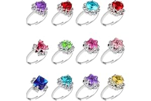 Hifot Prinsesssmyckesset, 12 stycken, justerbara kristallringar för flickor med hjärtformad låda, tjejklänning up-ringar, fingerringar, 12 Pezzi, Metall