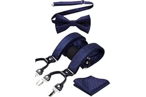 HISDERN Bretelle da Uomo Paisley Bretelle Uomo Eleganti Regolabile 6 Clips di e Forma a Y Elastica Bretelle Papillon e Fazzoletto da Taschino Set