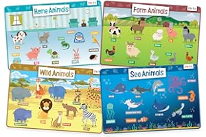 merka Set di 4 Tovagliette Educative per Bambini - Anti Scivolo & Lavabile (Animali)