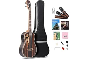 Batking Tenor Ukulele 26 Inch All Blackwood Electric Ukelele With Truss Rod With EQ with Gig Bag,Strap,Nylon String,Electric Tuner,Pick,shaker