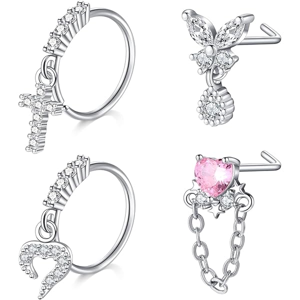 Piercing Al Naso In Titanio - Anello Con Brillantini, 20G, 0.8mm, Per Donne - Foto 7