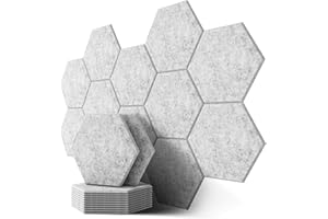 KUCHOOW Panneaux Acoustiques Hexagonaux avec Autocollant, 12 Pièces, Haute Densité Isolation Phonique Mur pour la Décoration et le Traitement Acoustique, Anti Bruit Mousse Acoustique (30x26x0.9cm)