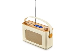 UEME Retro Digitalradio mit Bluetooth, DAB+ DAB UKW Radio, Radiowecker, und Leder Verkleiden (Crème)