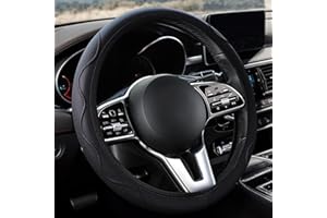 NIUOPPY Car Steering Whee Cover, Black Leather Car Steering Wheel Cover with Wavy Line Splice Design, Anti-Slip & Breathable (All Black)