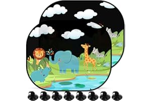 ETEIYLT Parasole Auto Bambini,2 Pezzi Tendine Parasole Auto,44x35cm Parasole Auto Universali,Autoadesivo con 8 Ventose Calza Parasole Auto,Motivo Fauna Selvatica,Protezione Solare 99% Dai Raggi UV
