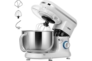 VIVOHOME Batidora Amasadora 10 Velocidades 1500W 5,7L para Repostería Profesional, Amasadora de Pan Varillas Multifunción Bol de Acero Inoxidable, Plateado