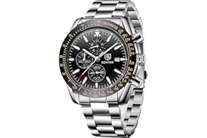 BY BENYAR BENYAR Montre Homme Chronographe Analogique Quartz Etanche Lumineuses Date Grand Cadran Classique Mode Affaires Montres Bracelet en Cuir/Acier Inoxydable Cadeau élégant pour Hommes