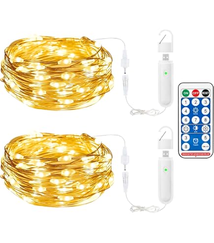 Philorn Mini Lichterkette 10 M Mit 100 LEDs – Wiederaufladbarer Kupferdraht, Fernbedienung, 8 Modi, Timer – IP44, Warmweiß – Für DIY, Party & Weihnachten