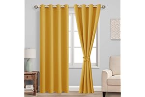 JIUZHEN Blickdicht Vorhänge Gardinen Ösenvorhang für Schlafzimmer Wohnzimmer,Gelb Verdunkelungsvorhang,2 Stück,215x140cm(HxB)