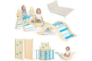 OVSHNRR 7-in-1 Montessori Indoor Play Set, Indoor Climbing Triangle, Climbing Arch with Cushions, and Slide for Children for 1-3 Years ((3-piece set - includes sponge cushion - blue))