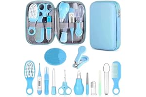 Qunlions life Baby Gesundheitswesen und Pflegeset, Säuglingssicherheitspflege Set mit Haarbürste, Kamm, Nagelknipser, Baby Essentials Kit für Neugeborene Mädchen Jungen (Blau 14 in 1)