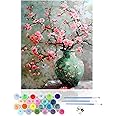 CEOVR Painting by Numbers for Adults,Flowers Canvas Oil Painting Kit Complete,Plum Blossom DIY Paint by Numbers for Adults Beginners,40x50 cm Frameless Flower Tree Paint by Numbers
