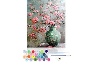CEOVR Painting by Numbers for Adults,Flowers Canvas Oil Painting Kit Complete,Plum Blossom DIY Paint by Numbers for Adults Beginners,40x50 cm Frameless Flower Tree Paint by Numbers