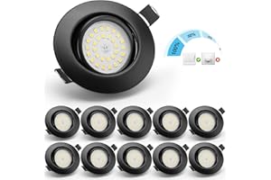 Gr4tec Spot LED Encastrable Dimmable Noir, 10 x 5.5W Spot LED Extra Plat 4000K Blanc Neutre 600LM 83Ra, Spot Plafond LED Orientable, Trou Φ68-80mm, Plafonnier LED Encastrable pour Cuisine Couloir