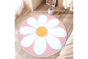‎AIMECO AIMECO Soft Cuddly Children's Rug Soft Round Carpet Living Room Rugs Girls Bedroom Children's Room Washable Easy Care Rugs Motif Round 120 cm Daisy Pink