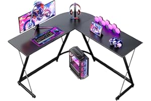 ODK Scrivania Gaming, 120 x 120 cm Scrivania ad Angolo, Tavolo Gaming stabile ed economico per giochi, ufficio a casa e studio, Fibra di carbonio nera