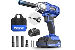FADAKWALT Llave de impacto inalámbrica de 20 V, llave de impacto de 1/2 pulgada, pistola de impacto eléctrica con batería y cargador, diseño ligero, llave de impacto de batería con juego de enchufes,