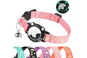 Ytanest Reflective Airtag Cat Collar, Breakaway Cat Collar with Air Tag Holder for Cats, Kittens, Pink, XS(7-9 Inch)