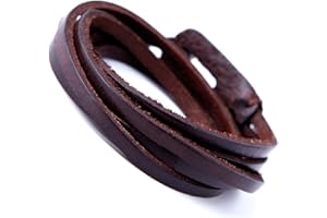URBAN JEWELRY Deep Coffee Leather Wrap Cuff Men's Genuine Bracelet with Metal Hook Clasp (Brown)